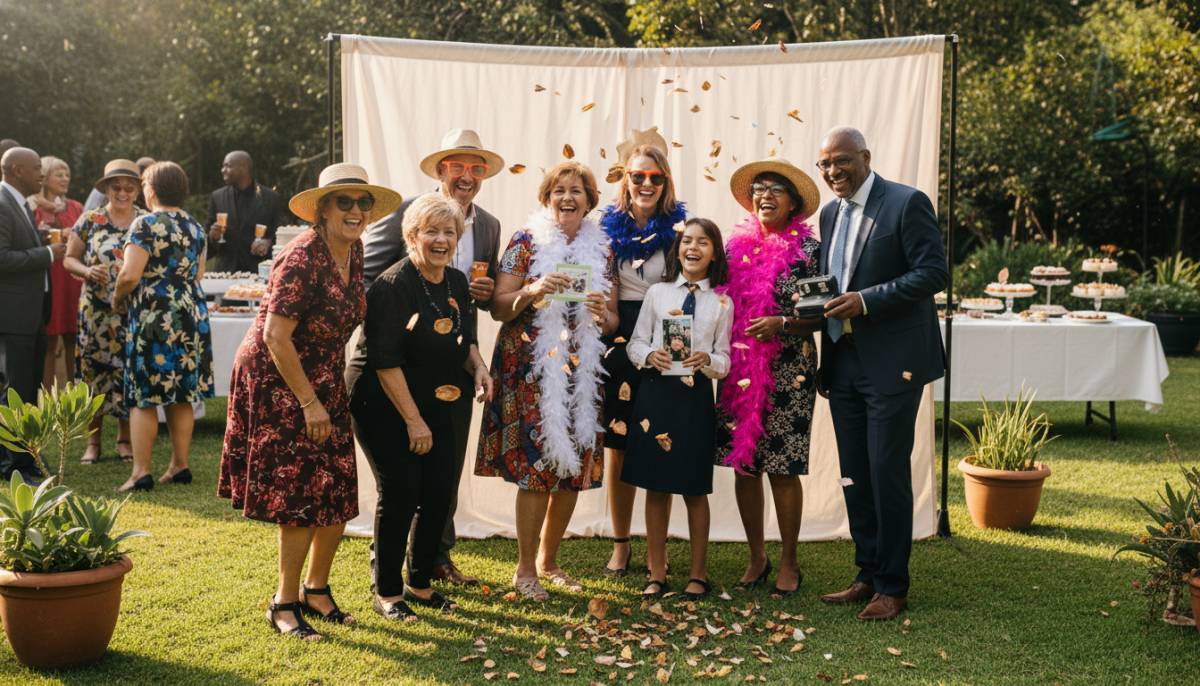 Family taking photos at a retirement party