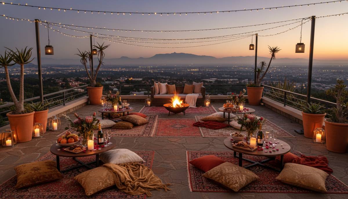 Private house patio styled for a romantic party