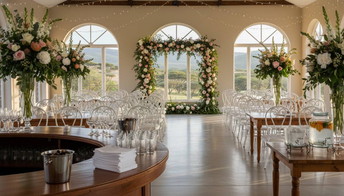 Romantic venue setup before guests arrive