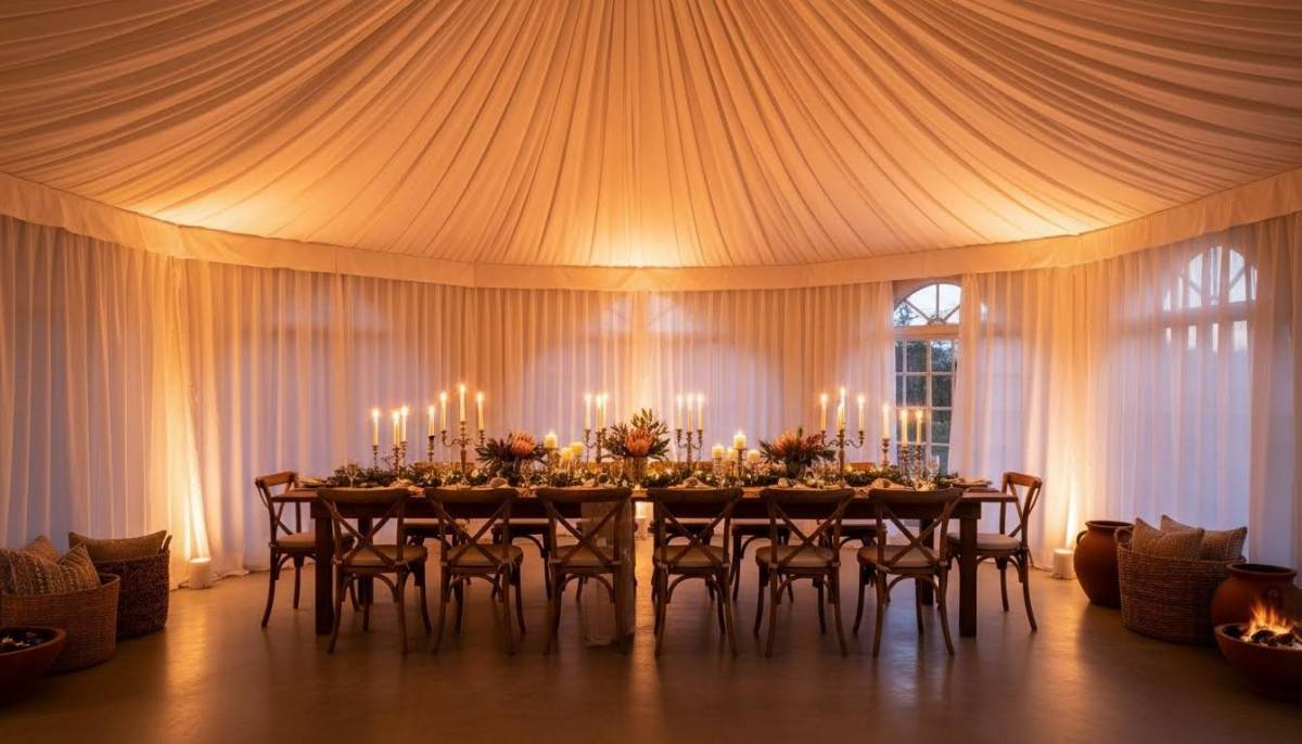 Warm uplighting in a romantic dinner room
