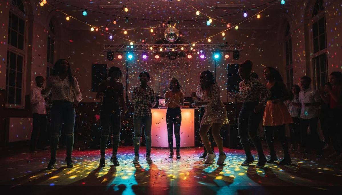Teenagers dancing at a school dance