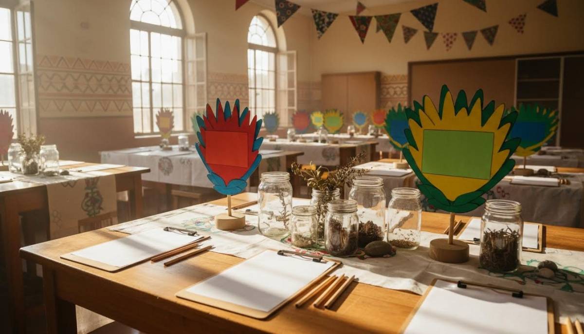 Colour coded stations for an education party