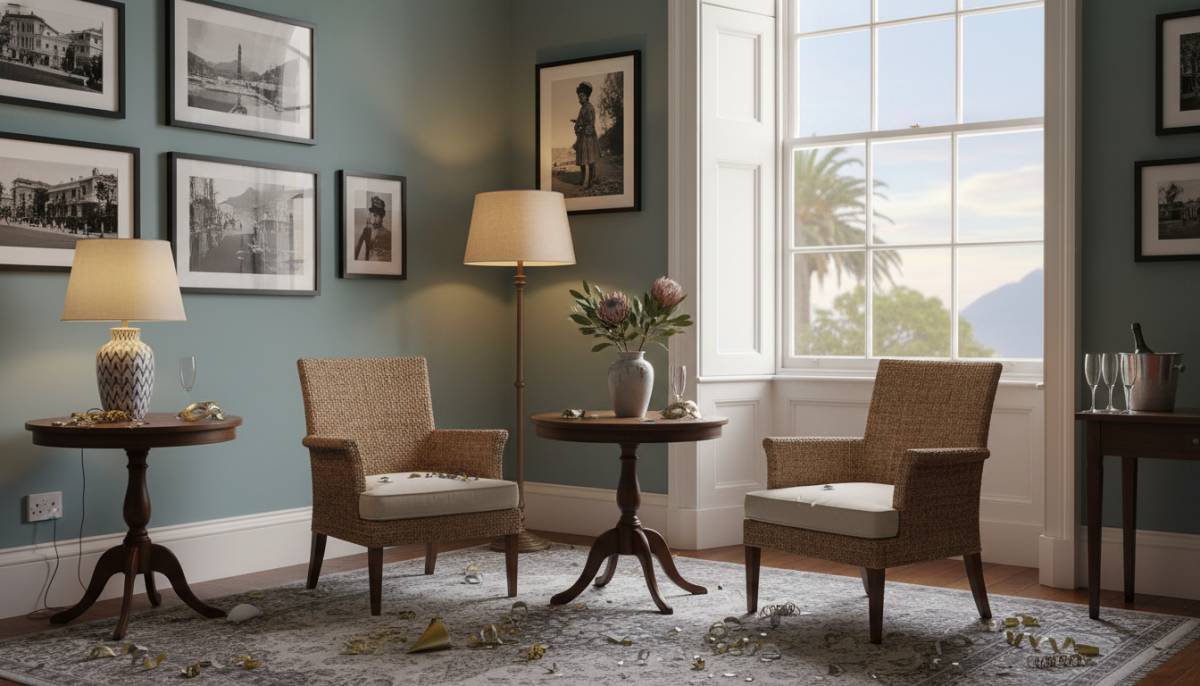 Quiet seating corner with warm lamps
