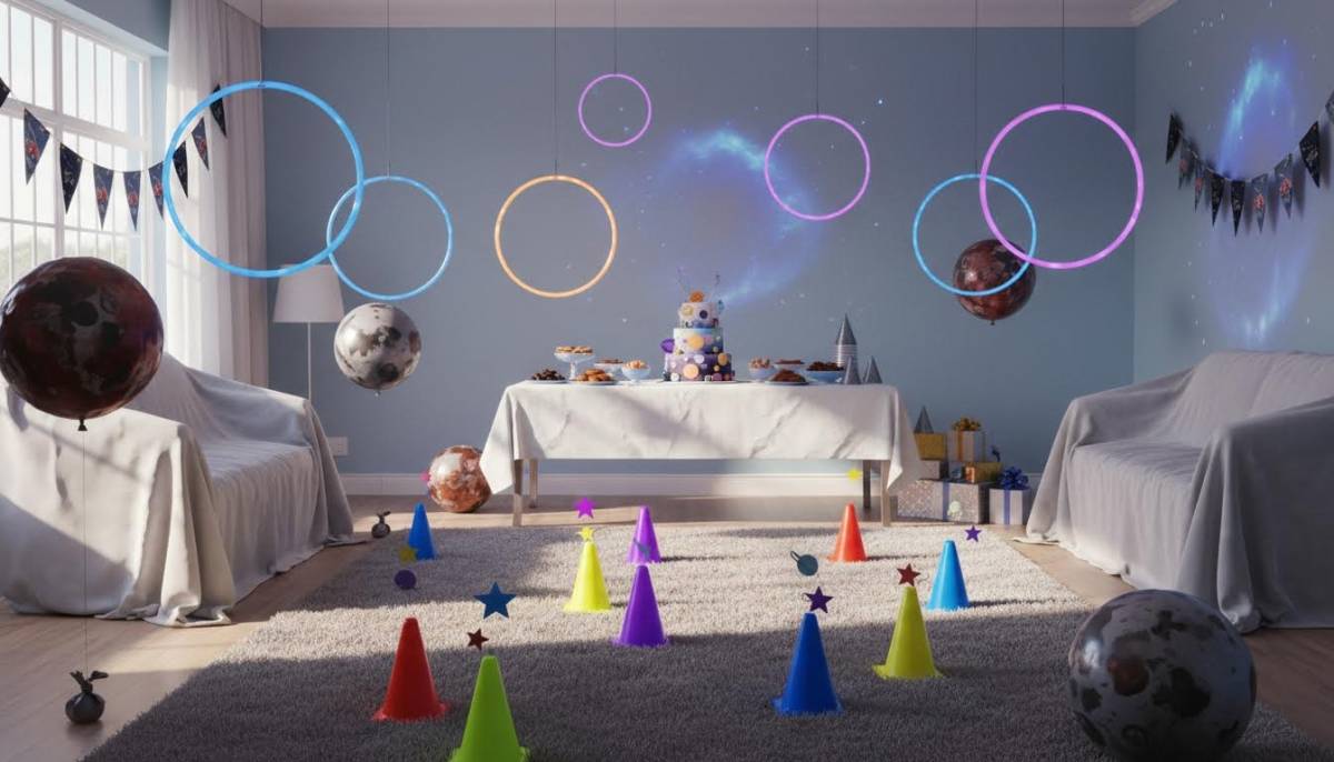 Space themed obstacle course for children