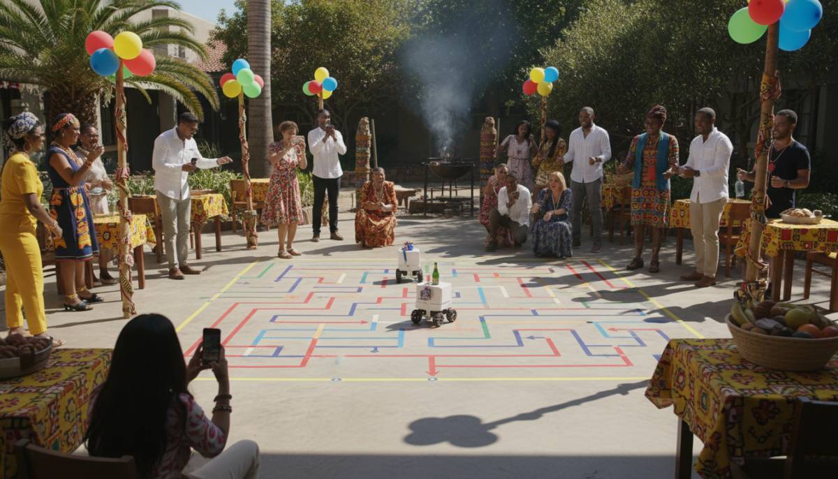 Robot delivery floor maze made with tape