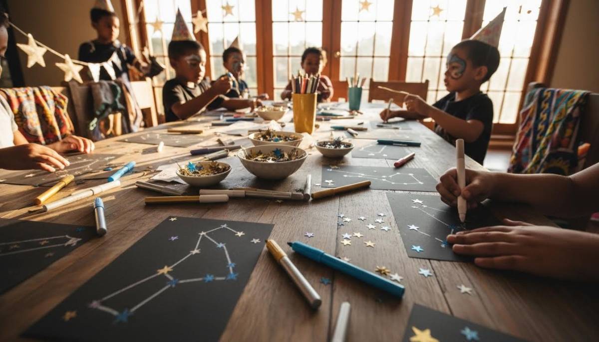 Constellation craft table for a space explorer birthday