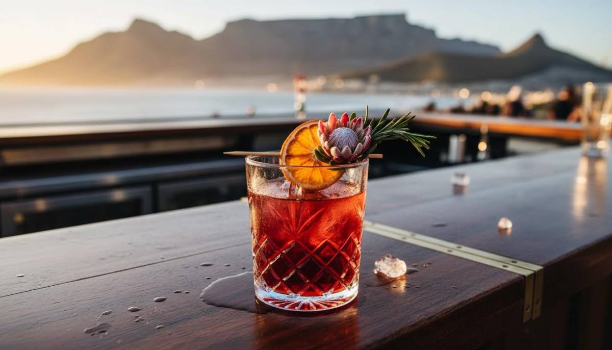 Branded cocktail garnish at a mobile bar