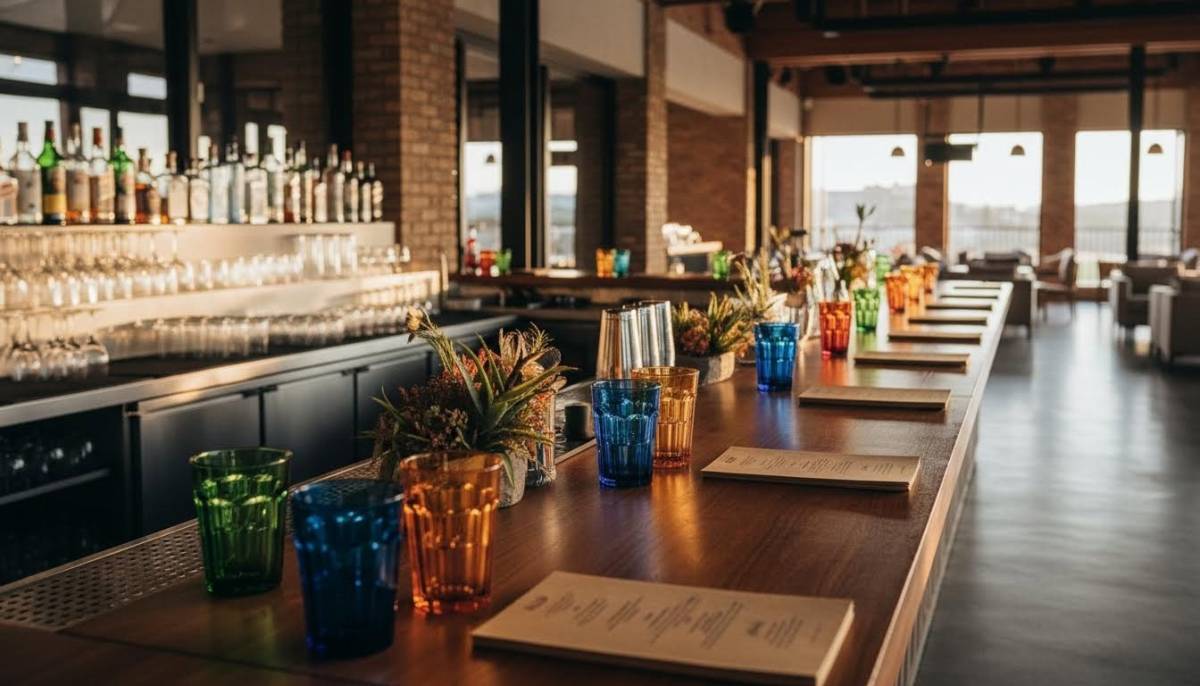 Launch party bar with branded menus