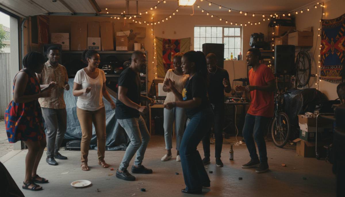 Guests dancing at a casual moving party