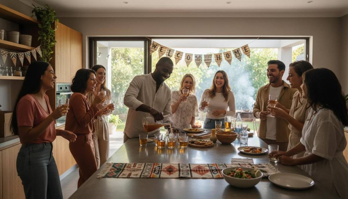 Host pouring drinks for guests