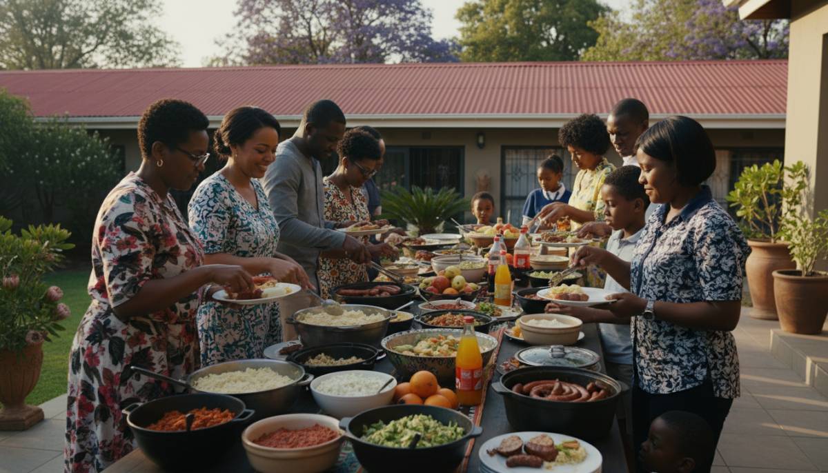 Guests at a buffet in a home