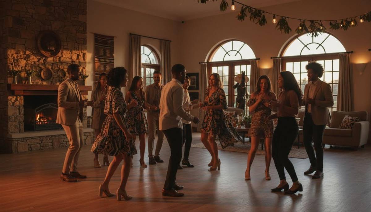Young guests dancing at a clubhouse party