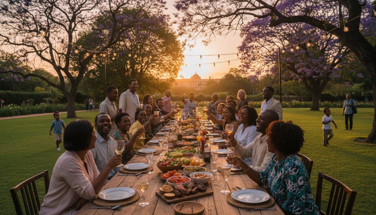 Family at a vow renewal supper