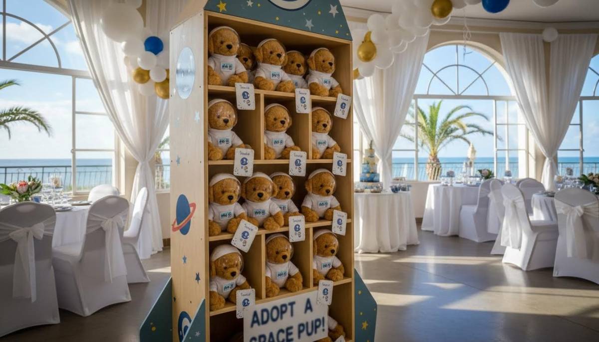 Astronaut puppy plush adoption shelf