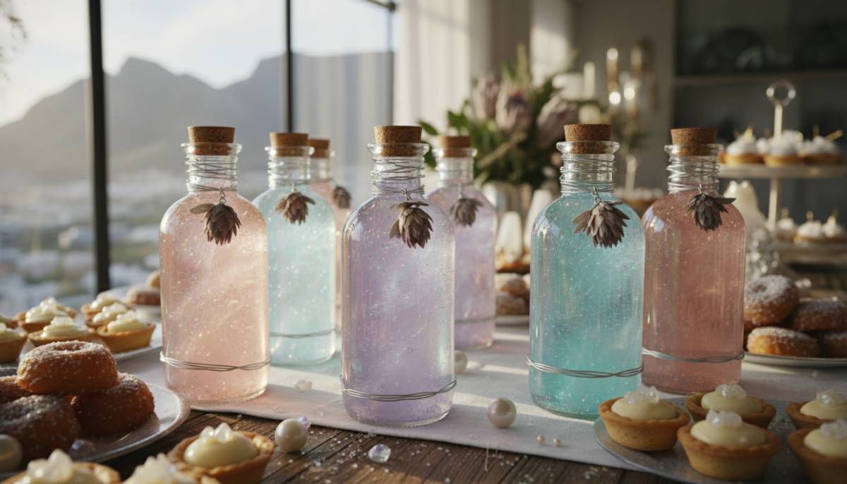 Fairy dust mocktail bottles on a dessert station