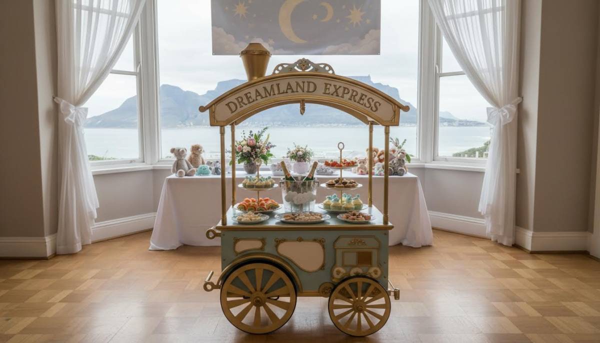 Dreamland train snack trolley with soft blue treats and luggage props