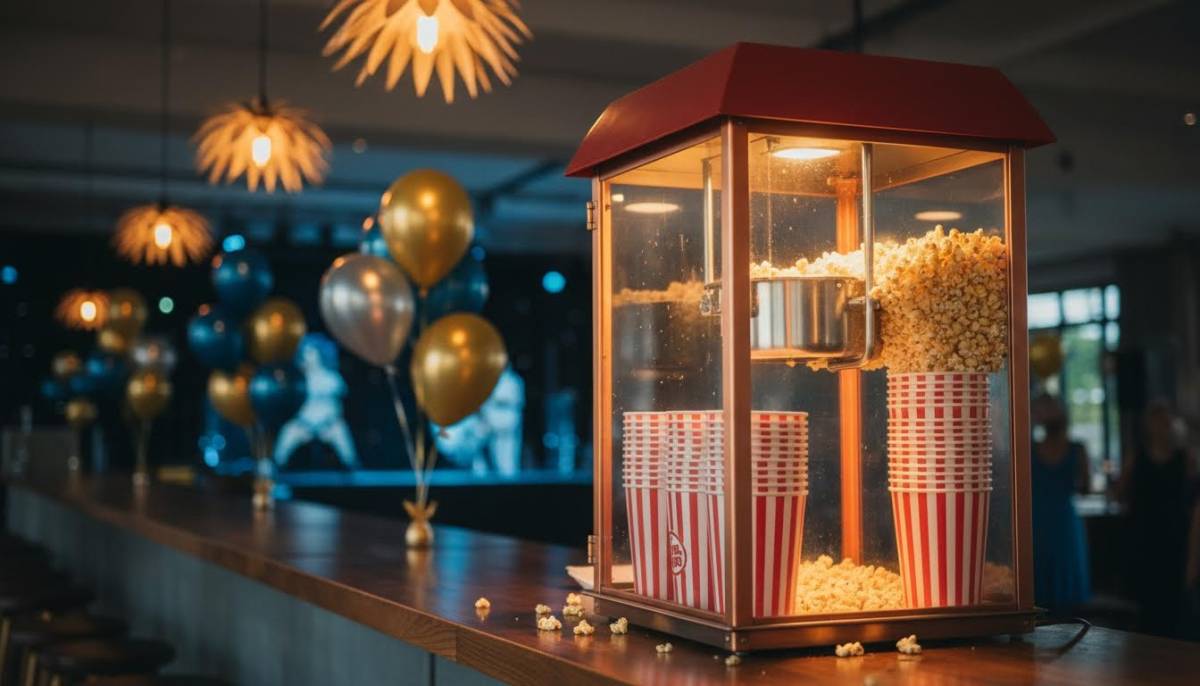 Popcorn machine at a work celebration