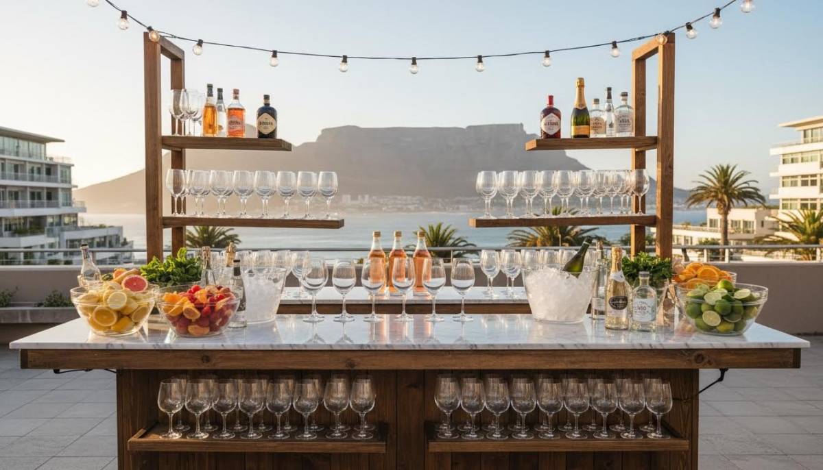 Mobile bar setup before a work party