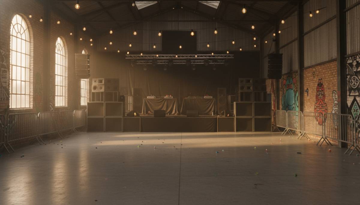 Dance floor and sound equipment before a corporate party